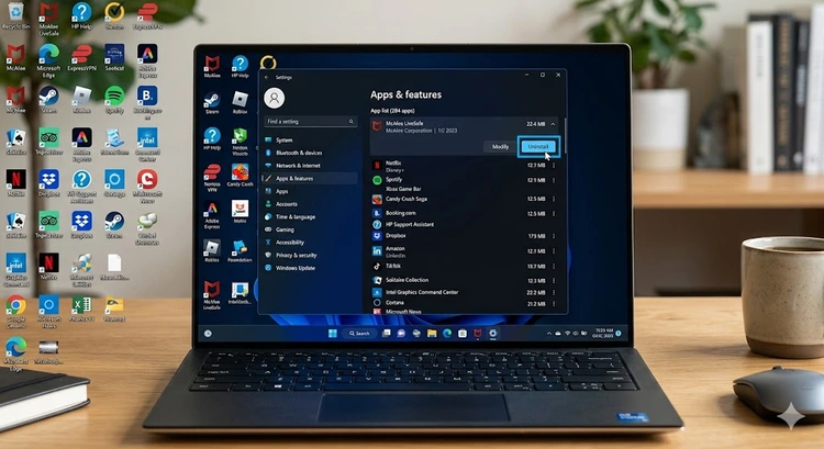 How to remove bloatware from a Windows PC — Settings app showing installed apps list