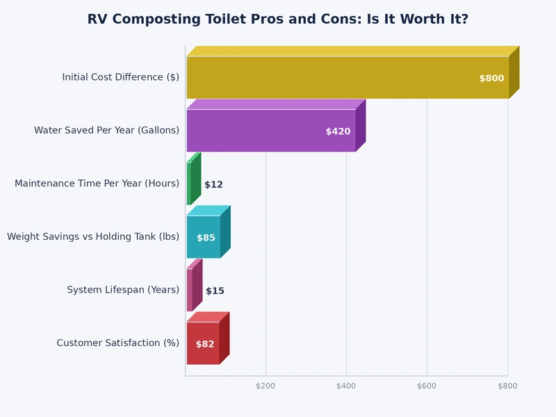 chart comparing rv composting toilet pros and cons across key categories like water use, cost, and maintenance