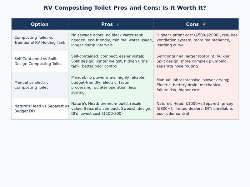 comparison diagram of rv composting toilet pros and cons versus black tank system