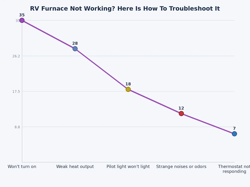 RV furnace troubleshooting chart showing failure frequency by component across Atwood and Dometic units