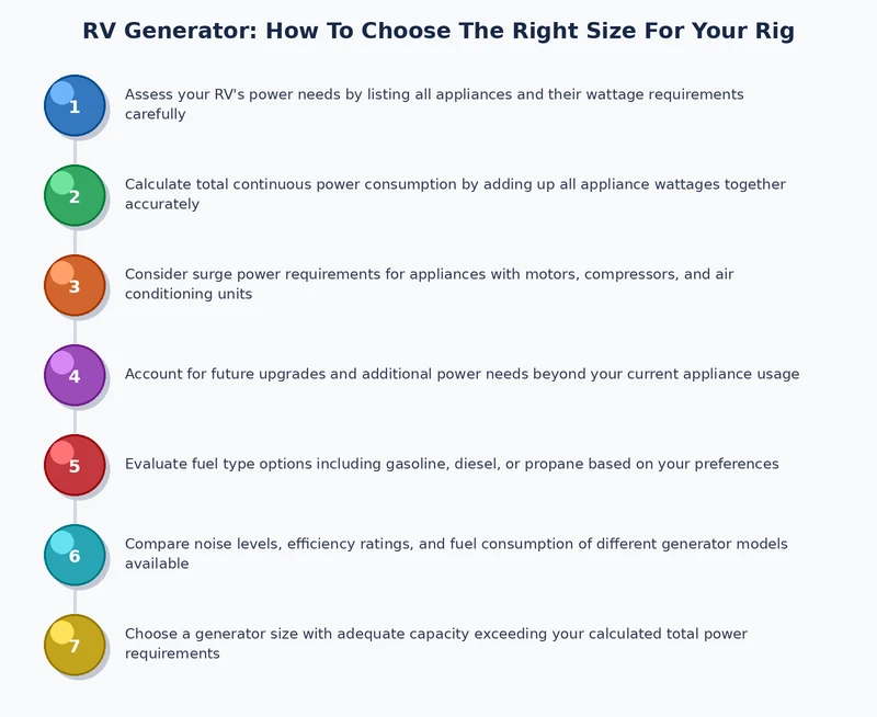 step-by-step process diagram for sizing and selecting an RV generator