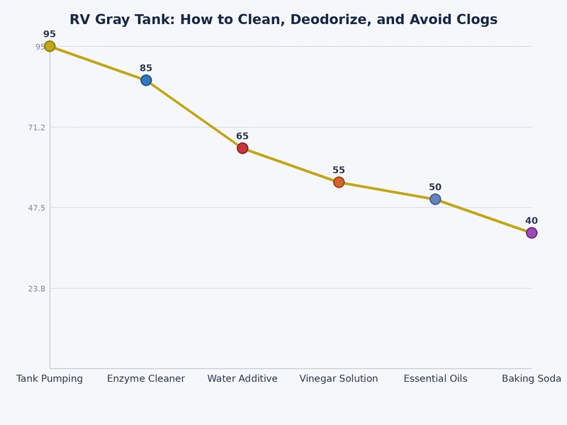 Bar chart comparing RV gray tank cleaning methods by effectiveness, cost, and eco-friendliness