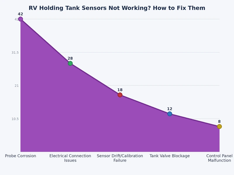 Bar chart comparing frequency of causes behind RV holding tank sensor failures