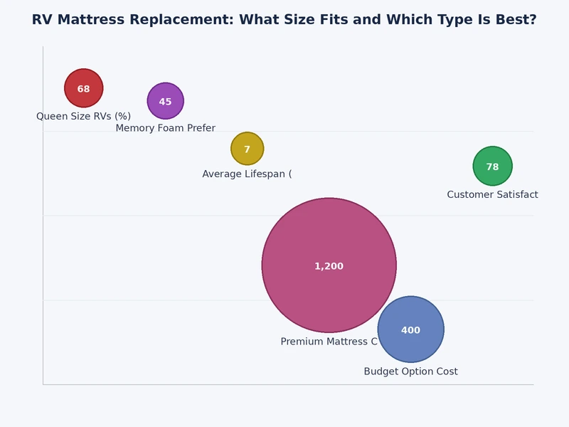 Bar chart comparing RV mattress types by cost, lifespan, and comfort rating