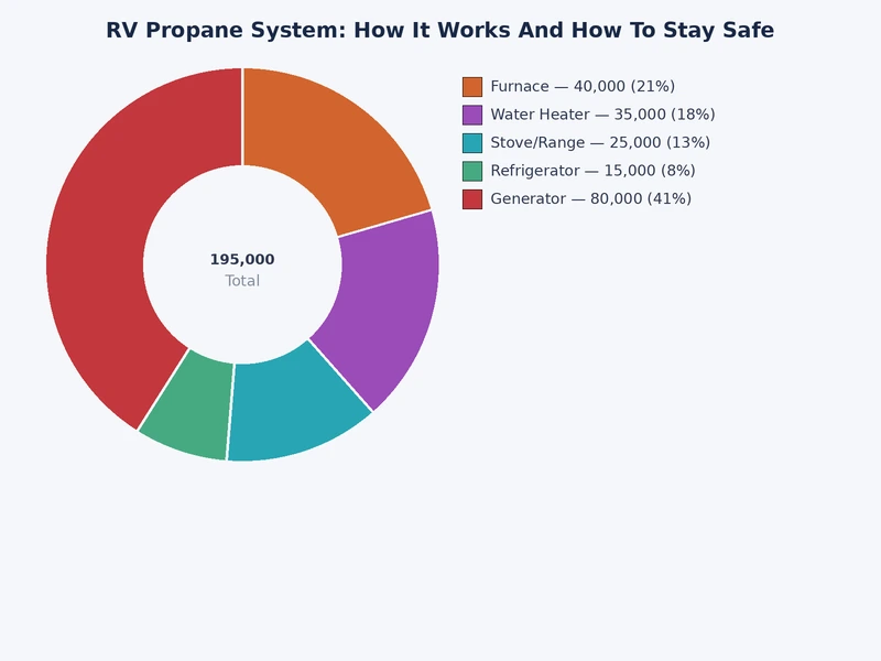 Chart comparing propane consumption rates for RV furnace, water heater, refrigerator, and cooktop appliances