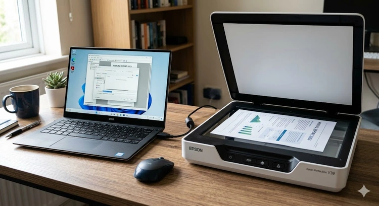 scanning a document to PDF without extra software using built-in Windows Fax and Scan tools