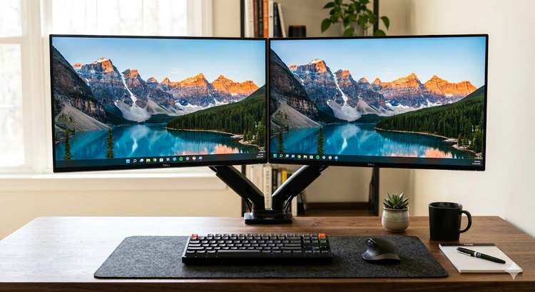 how to set up dual monitors on Windows showing two displays connected to a desktop PC