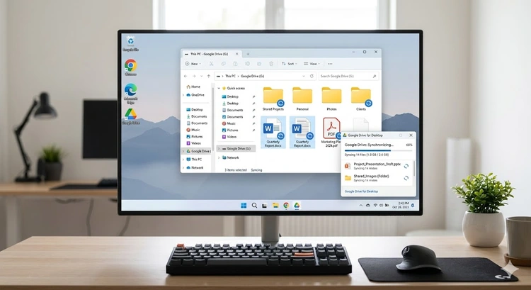 how to use google drive as a backup drive — folder structure and sync settings on a laptop
