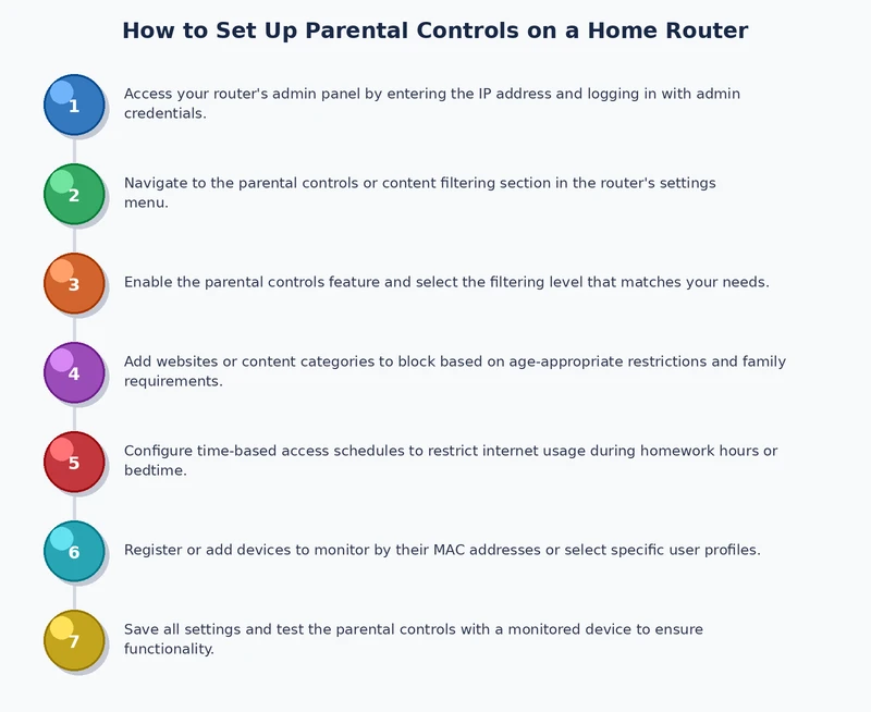 Step-by-step process diagram for setting up router parental controls