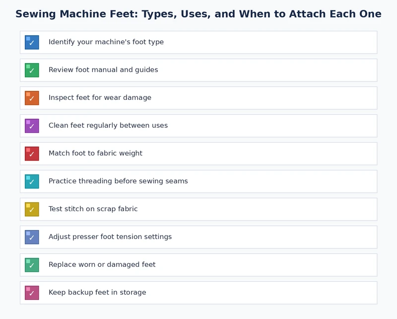 Checklist of sewing machine feet types and uses for different projects