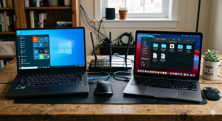 share files between windows and mac on the same network using SMB protocol