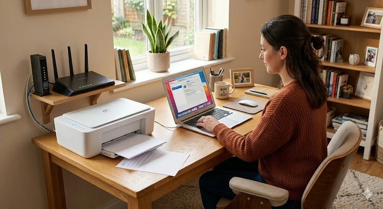 how to share printer over wifi network diagram showing router connected to multiple household devices