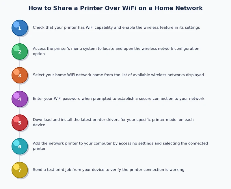 process diagram for how to share printer over wifi network step by step from router configuration to client setup