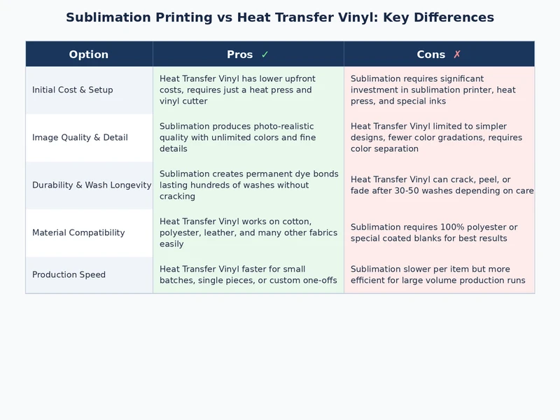 sublimation vs heat transfer vinyl comparison showing cost washability and fabric compatibility differences