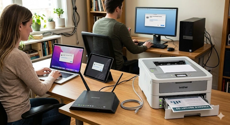 Wireless file transfer from PC to Android without USB — smartphone and laptop on desk with Wi-Fi signal