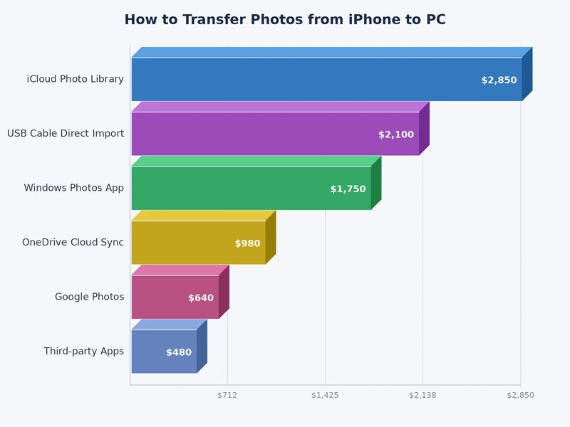 comparison chart of iPhone to PC photo transfer methods by speed and reliability