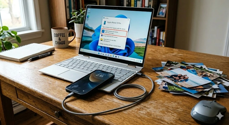 how to transfer photos from iphone to pc using a USB cable connected to a Windows laptop