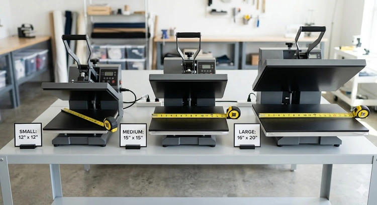 Comparison of different heat press platen sizes to help answer what size heat press do I need