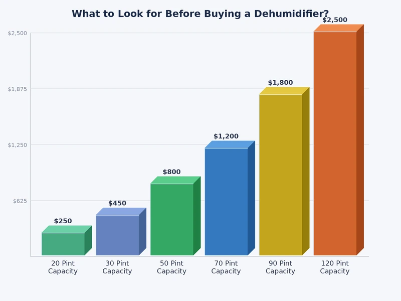 Dehumidifier capacity comparison chart by room size and moisture level