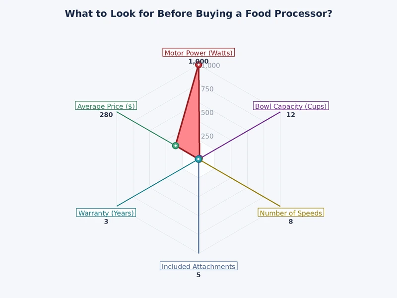 food processor buying guide chart comparing wattage, capacity, and price tiers
