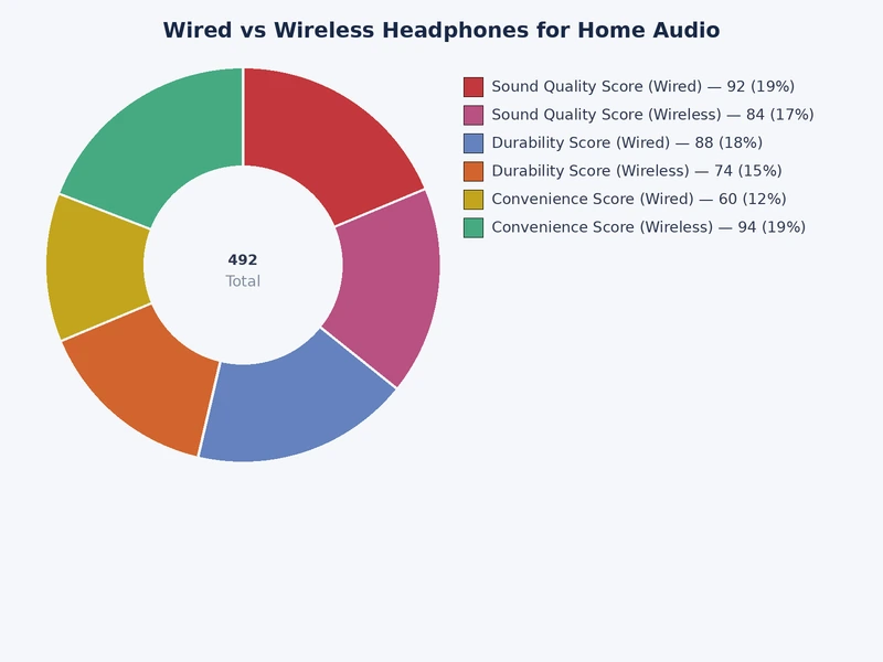 Chart comparing wired vs wireless headphone specs for home audio including latency and bitrate