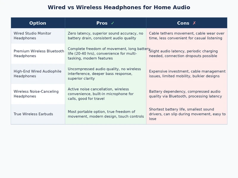 Side-by-side home audio use case comparison for wired and wireless headphones